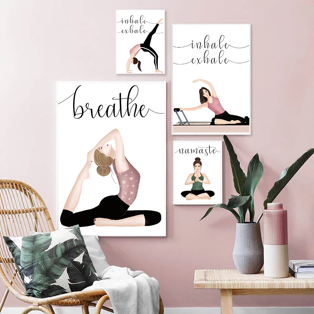 Yoga Fitness Quotes - Inademen Uitademen Citaat Yoga Poster Canvas